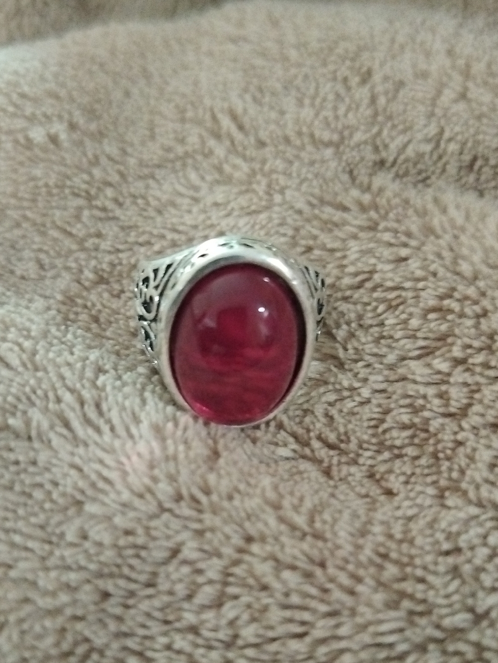 Sterling Silver Red Cabochon Statement Ring Size 8